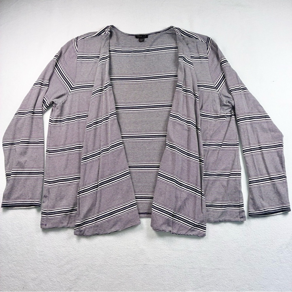 J.Jill Wearever Open Cardigan (2X) & Tank (3X) Blue White Stripe Jersey Knit